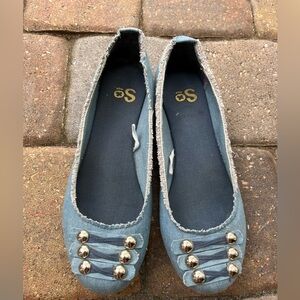 SO Blue and Silver Flats with Decorative Straps
